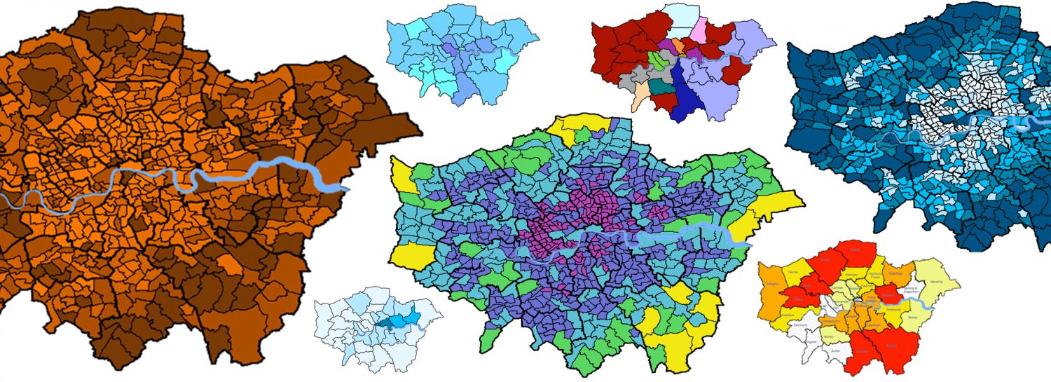 a variety of maps showing data encoded as colour