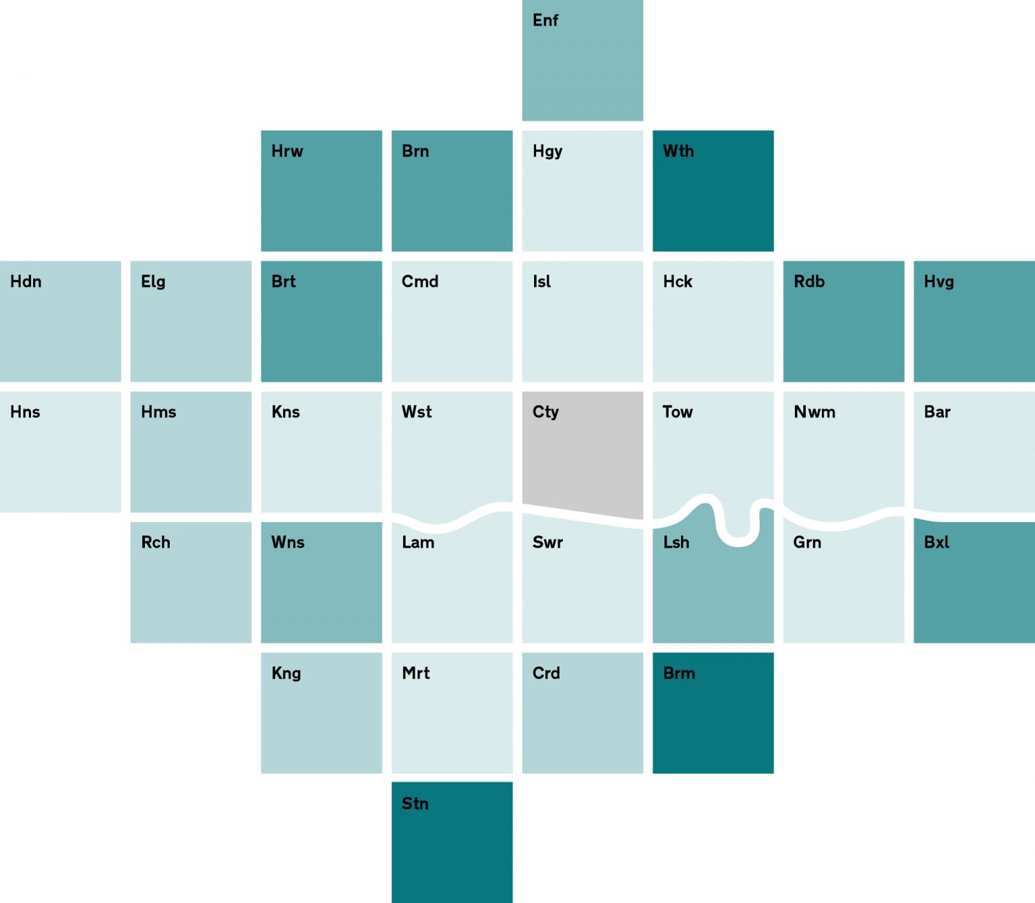 the London Squared cartogram layout as used to visualise a data set